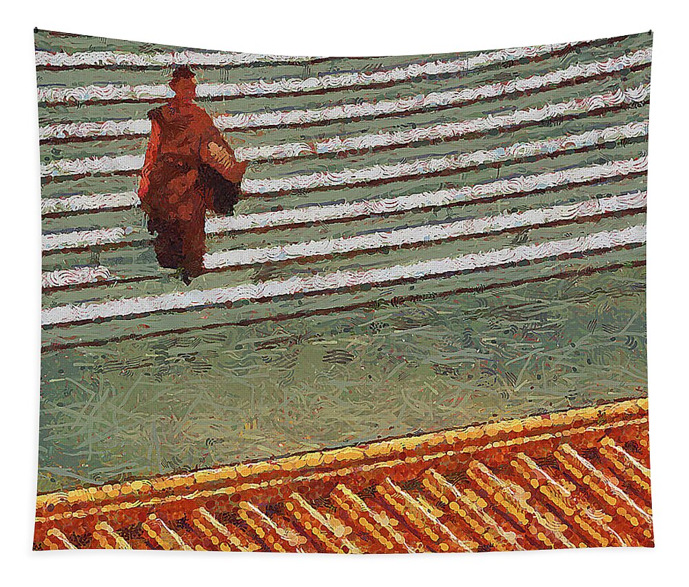 Architecture Tapestry featuring the mixed media 671 Temple Steps Tiles Monk, Fo Guang Shan Monastery, Kaohsiung, Taiwan by Richard Neuman Architectural Gifts