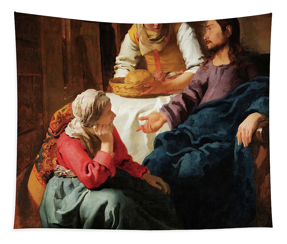 Johannes Vermeer Tapestry featuring the painting Christ in the House of Martha and Mary #7 by Johannes Vermeer