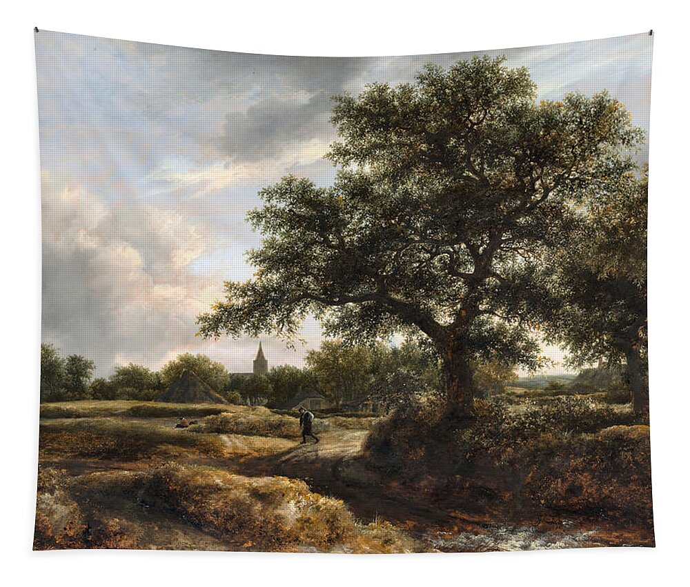 Hills Tapestry featuring the painting Landscape with a Village in the Distance #7 by Jacob van Ruisdael