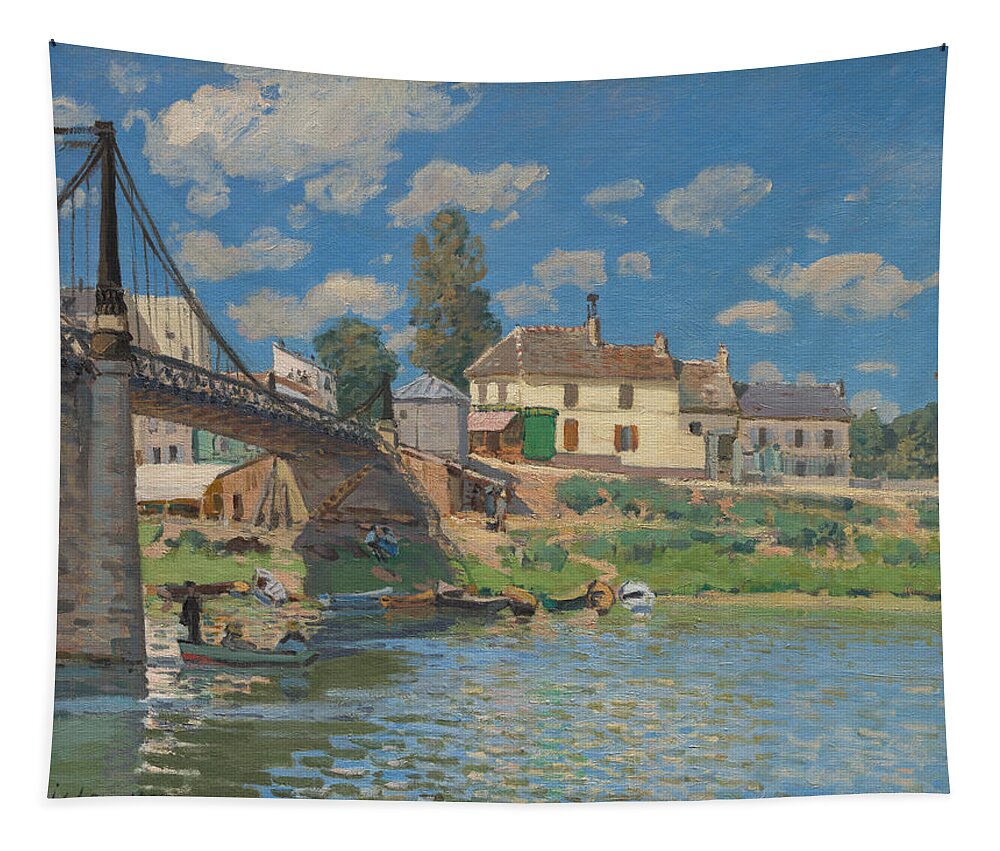 Alfred Sisley Tapestry featuring the painting The Bridge at Villeneuve-la-Garenne by Alfred Sisley by Mango Art