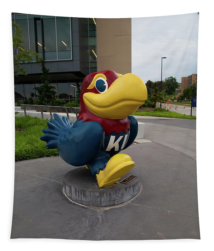 Kansas Jayhawks Tapestry featuring the photograph Kansas Jayhawks statue at University of Kansas by Eldon McGraw