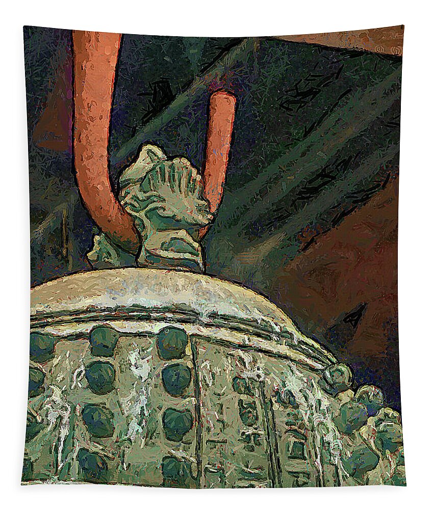 Abstract Tapestry featuring the mixed media 783 Ogane Hanging Bell, Hongwanji Sakai Betsuin Temple, Sakai, Japan by Richard Neuman Architectural Gifts