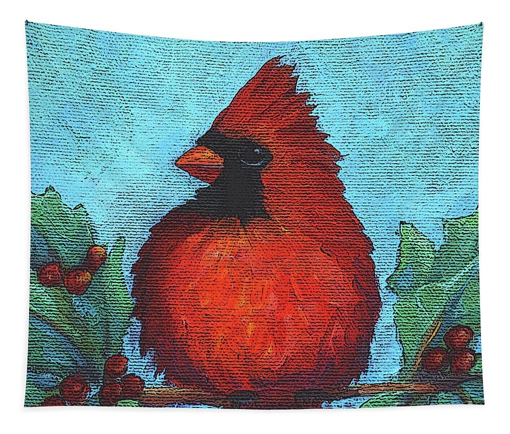 Bird Tapestry featuring the painting 8 Cardinal by Victoria Page