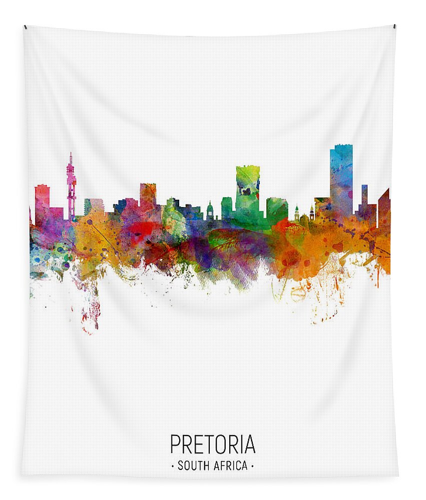 Pretoria Tapestry featuring the digital art Pretoria South Africa Skyline by Michael Tompsett