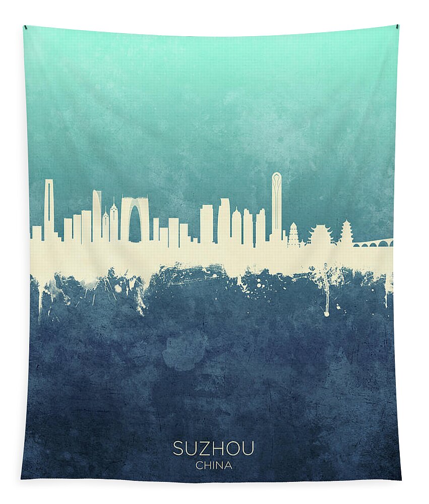 Suzhou Tapestry featuring the digital art Suzhou China Skyline #8 by Michael Tompsett