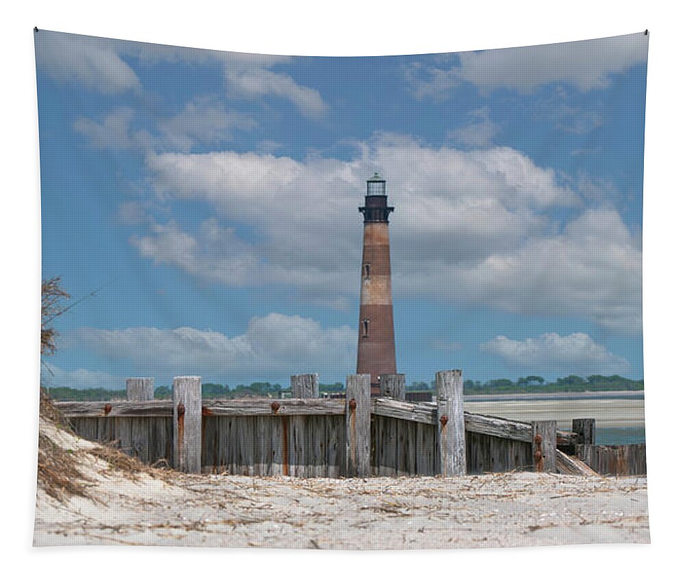 Morris Island Lighthouse Tapestry featuring the photograph Folly Beach - Morris Island Lighthouse - Charleston SC Lowcountry8247 by Dale Powell