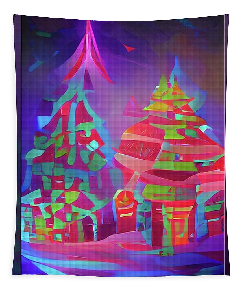Abstract. Christmas Tapestry featuring the digital art A I Abstract Christmas Trees by Denise F Fulmer