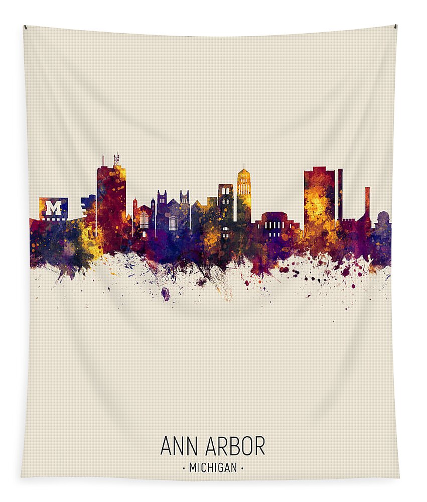 Ann Arbor Tapestry featuring the digital art Ann Arbor Michigan Skyline #9 by Michael Tompsett