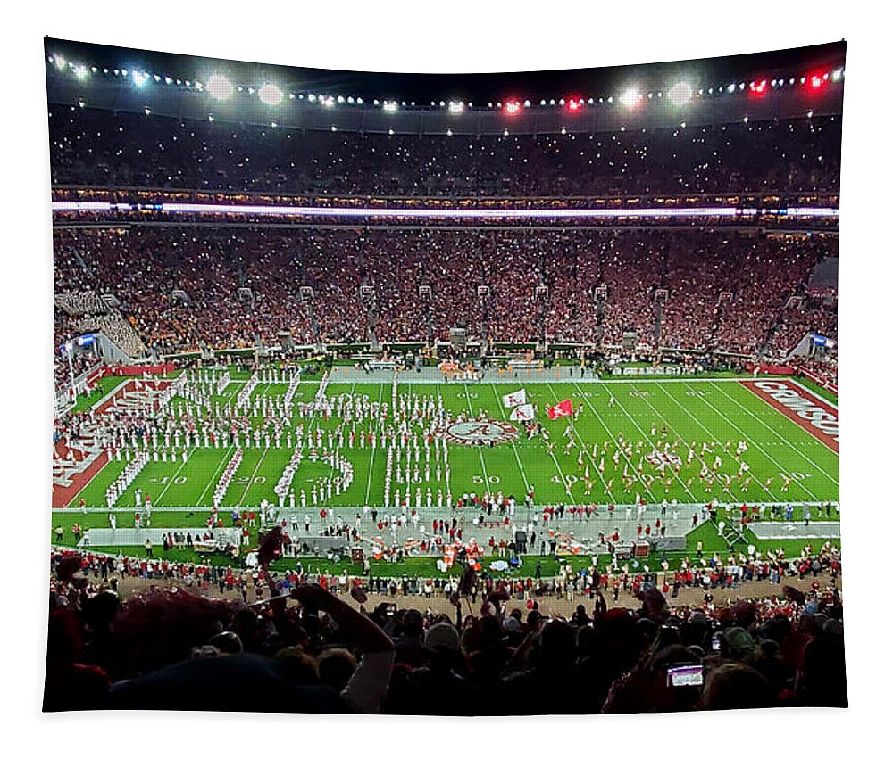 Gameday Tapestry featuring the photograph Night Panorama Bryant-Denny Stadium by Kenny Glover