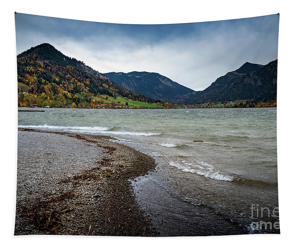 Schliersee Tapestry featuring the photograph A autumn day at the lake by Hannes Cmarits