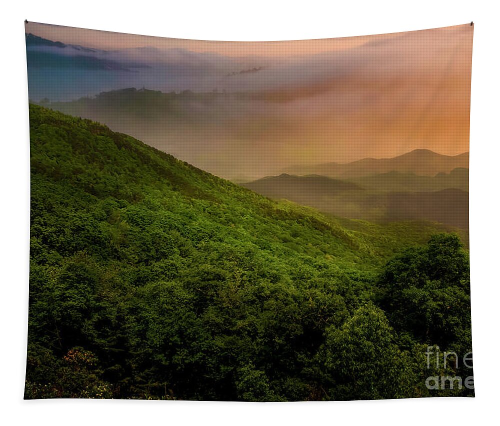 Sunrise Tapestry featuring the photograph A Blue Ridge morning by Shelia Hunt