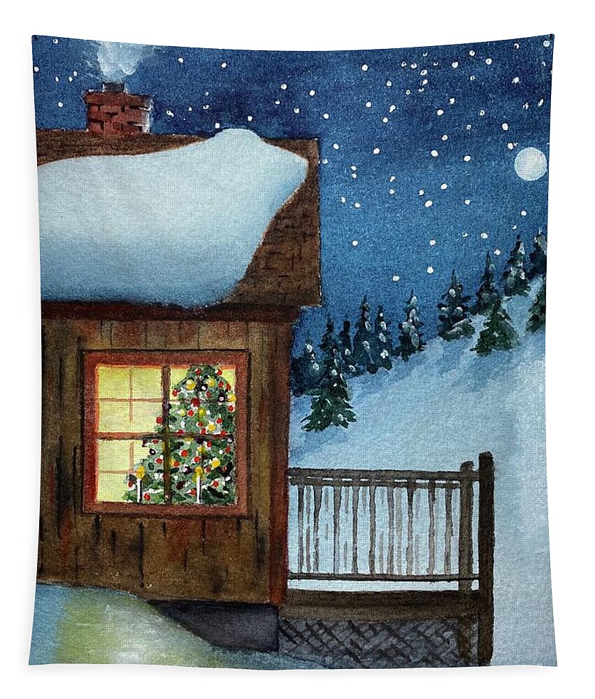Christmas Tapestry featuring the painting A Christmas Cabin by Joseph Burger
