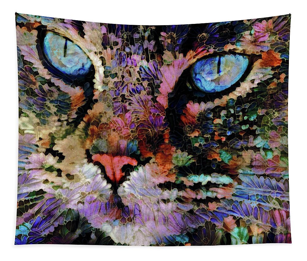Colorful Cats Tapestry featuring the digital art A Colorful Cat Named Kitty by Peggy Collins