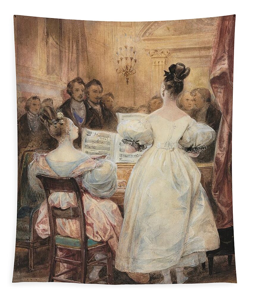 A Concert Laura Singing 1831 Eugène François Marie Joseph French 1805 To 1865 Tapestry featuring the painting A Concert Laura Singing 1831 Marie Joseph French 1805 to 1865 by MotionAge Designs