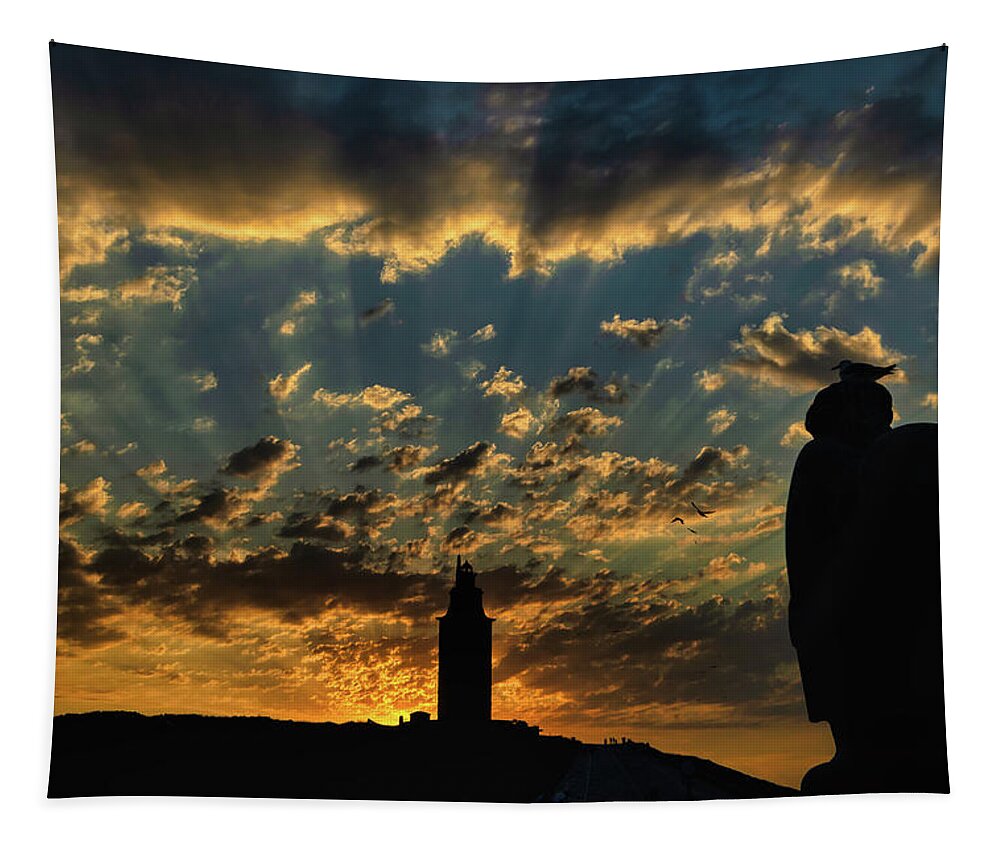 Statue Tapestry featuring the photograph A Coruna Sunset by Micah Offman