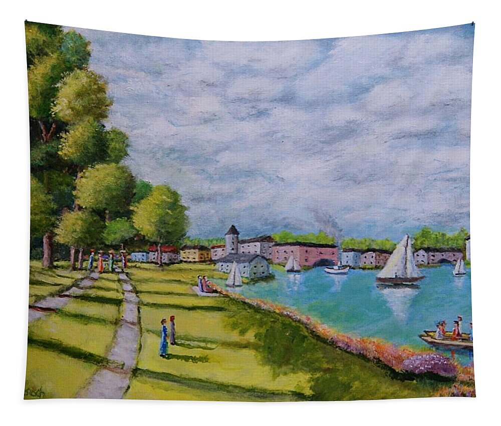 Landscape Tapestry featuring the painting A DAY AT THE LAKE After Monet by Gregory Dorosh