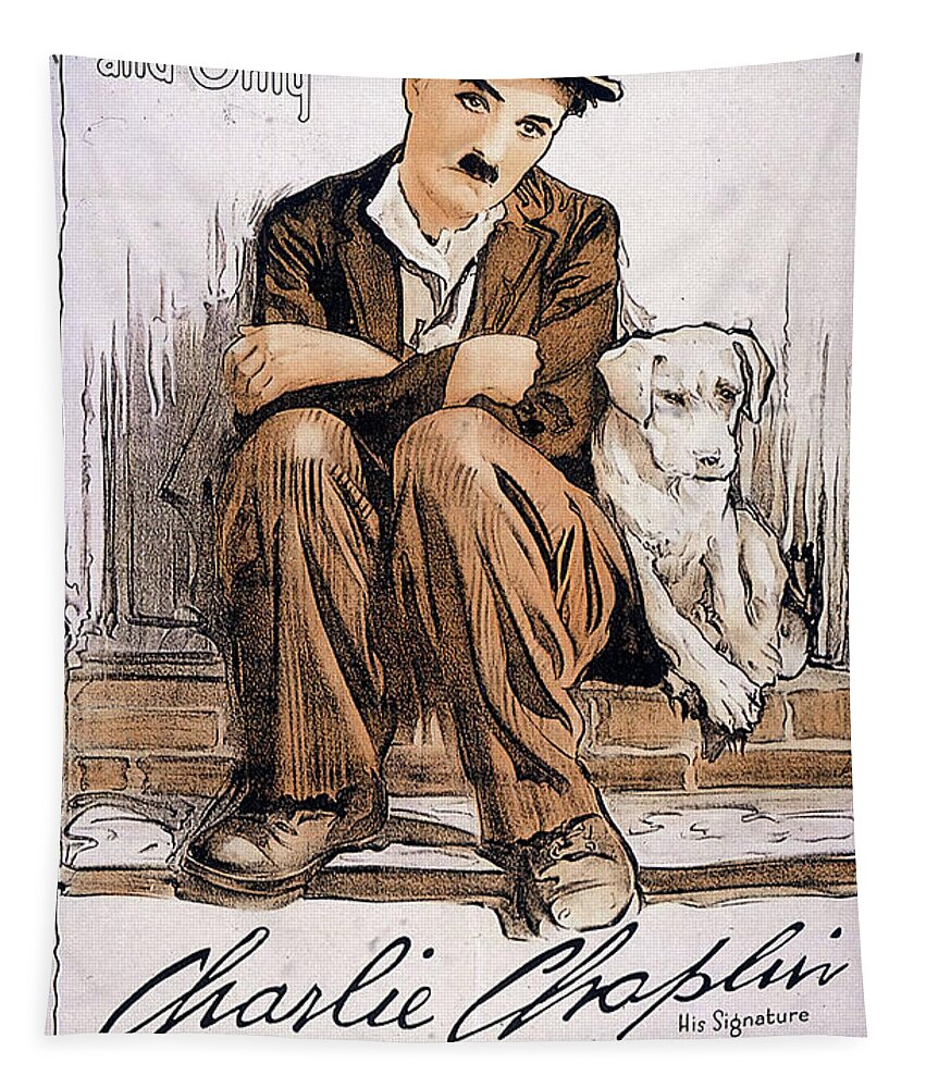 Charlie Chaplin Tapestry featuring the mixed media ''A Dog's Life'' poster 1918 by Movie World Posters