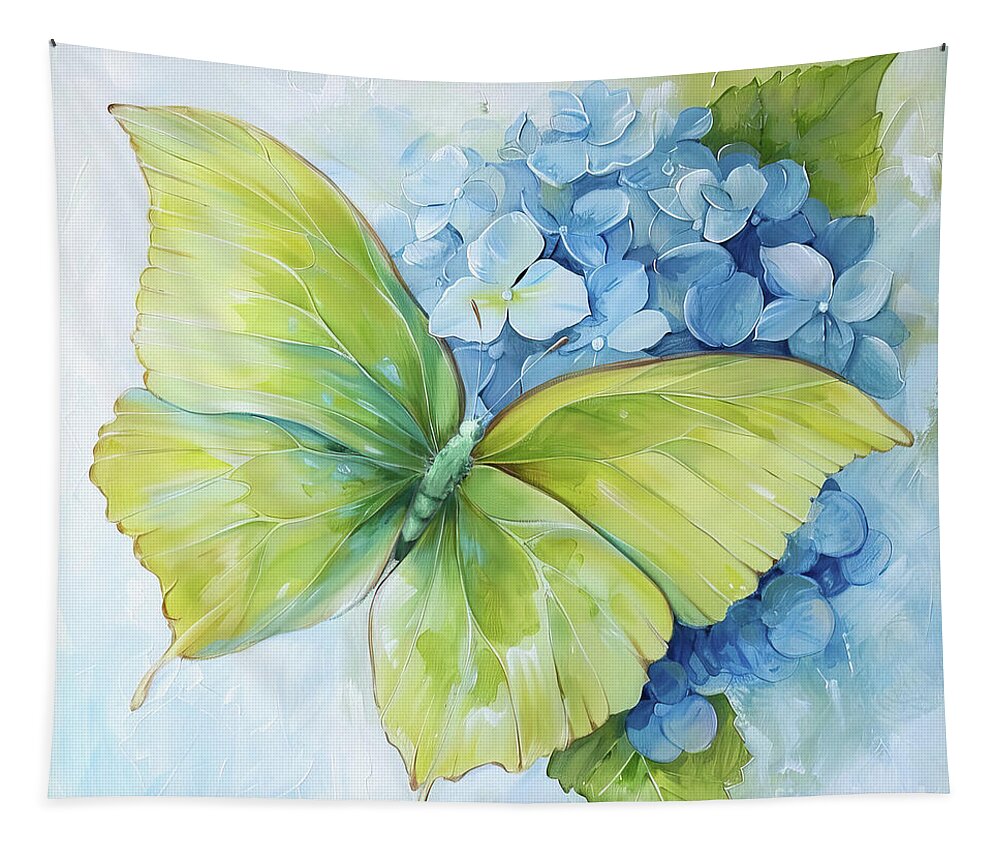 Butterfly Tapestry featuring the painting A Garden Gem by Tina LeCour