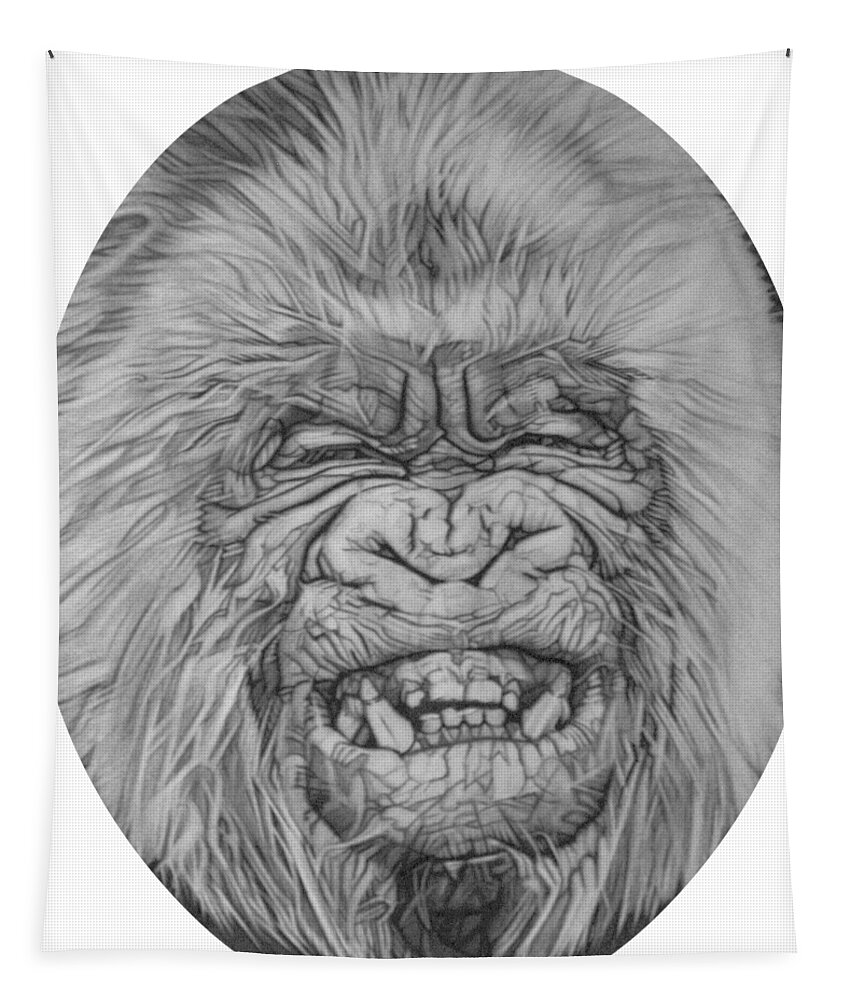 Charcoal Pencil On Paper Tapestry featuring the drawing A Gorilla Named Snowflake - detail by Sean Connolly