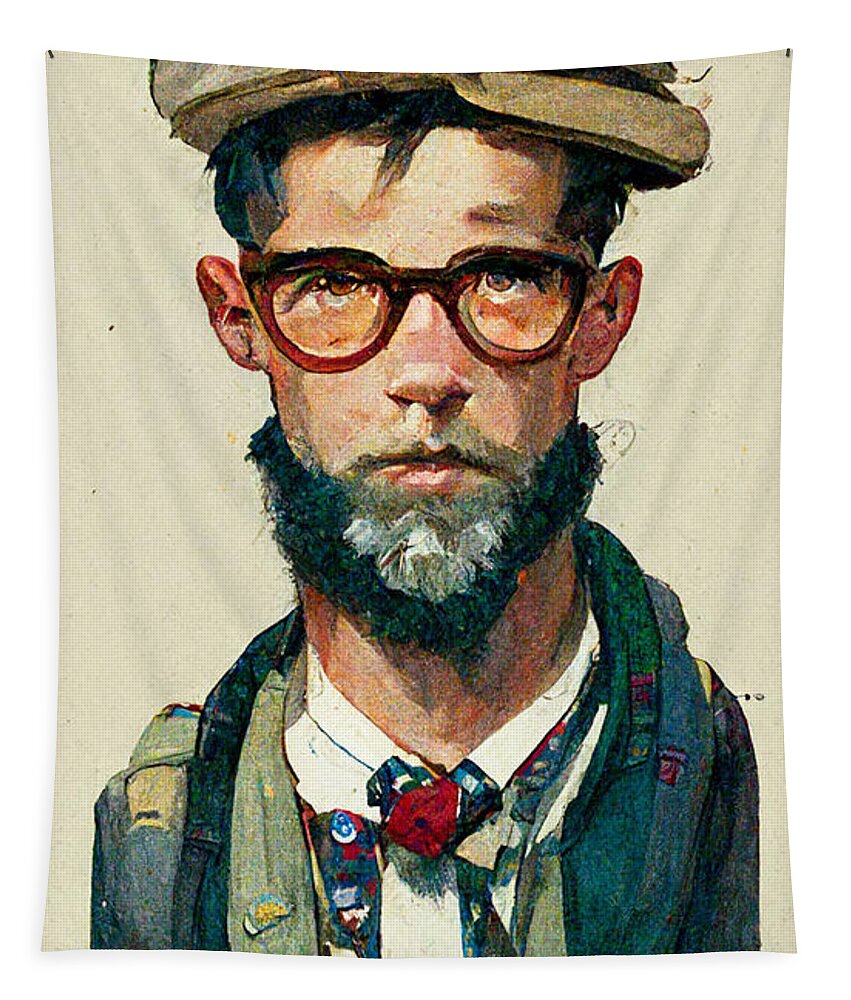 A Hipster By Norman Rockwell 1f4815ec C686 41fe B1d2 E5c6c1d47142 Art Tapestry featuring the painting a hipster by Norman Rockwell 1f4815ec c686 41fe b1d2 e5c6c1d47142 by Celestial Images