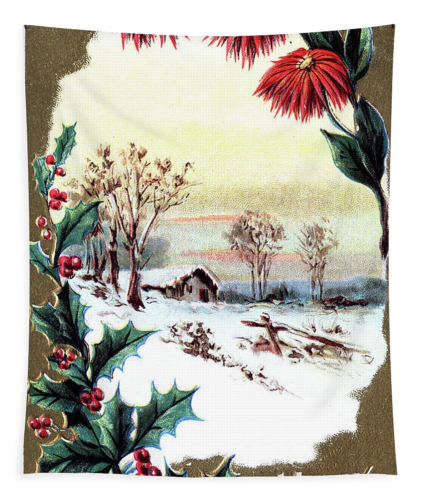 Holly Tapestry featuring the digital art A House In The Country With Snow. by Pete Klinger