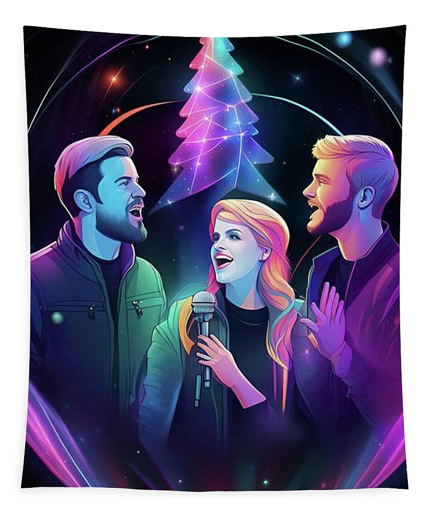 Pentatonix Tapestry featuring the digital art A I A Neon Pentatonix Christmas Trio by Denise F Fulmer