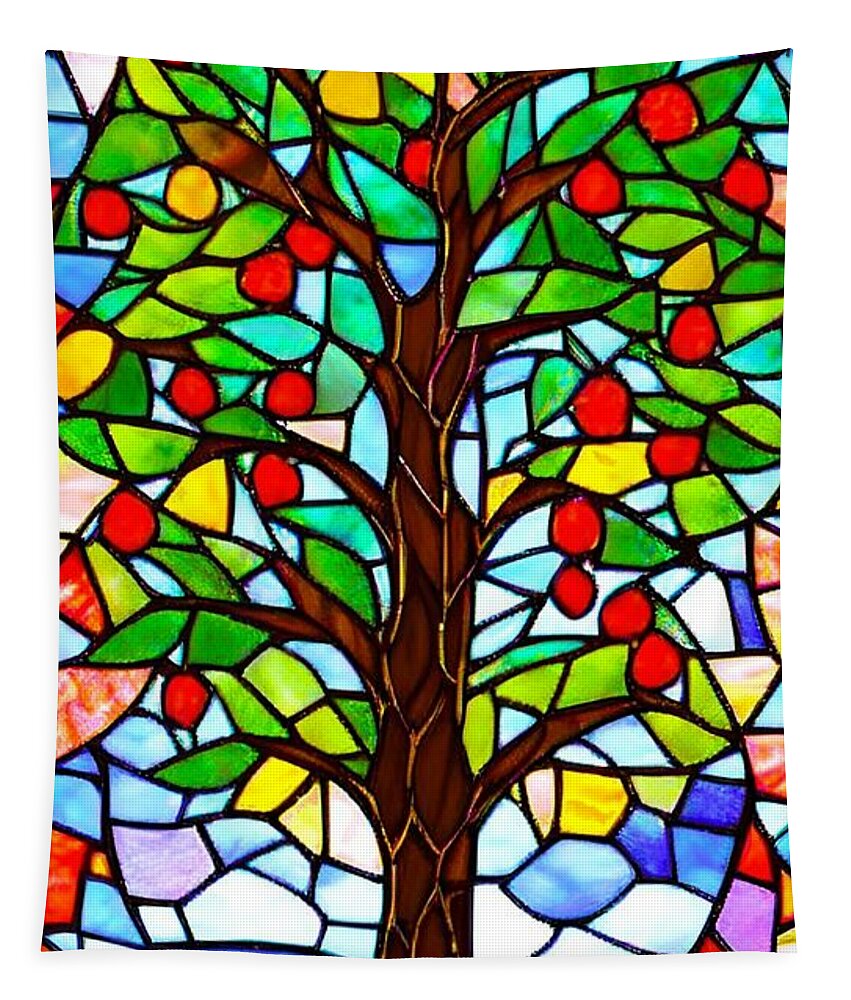 A I Tapestry featuring the digital art A I Stained Glass Fruit Tree by Denise F Fulmer