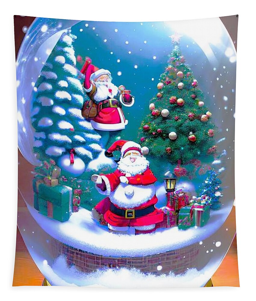 Snow Globe Tapestry featuring the digital art A I The Best Santa's Snow Globe Three by Denise F Fulmer