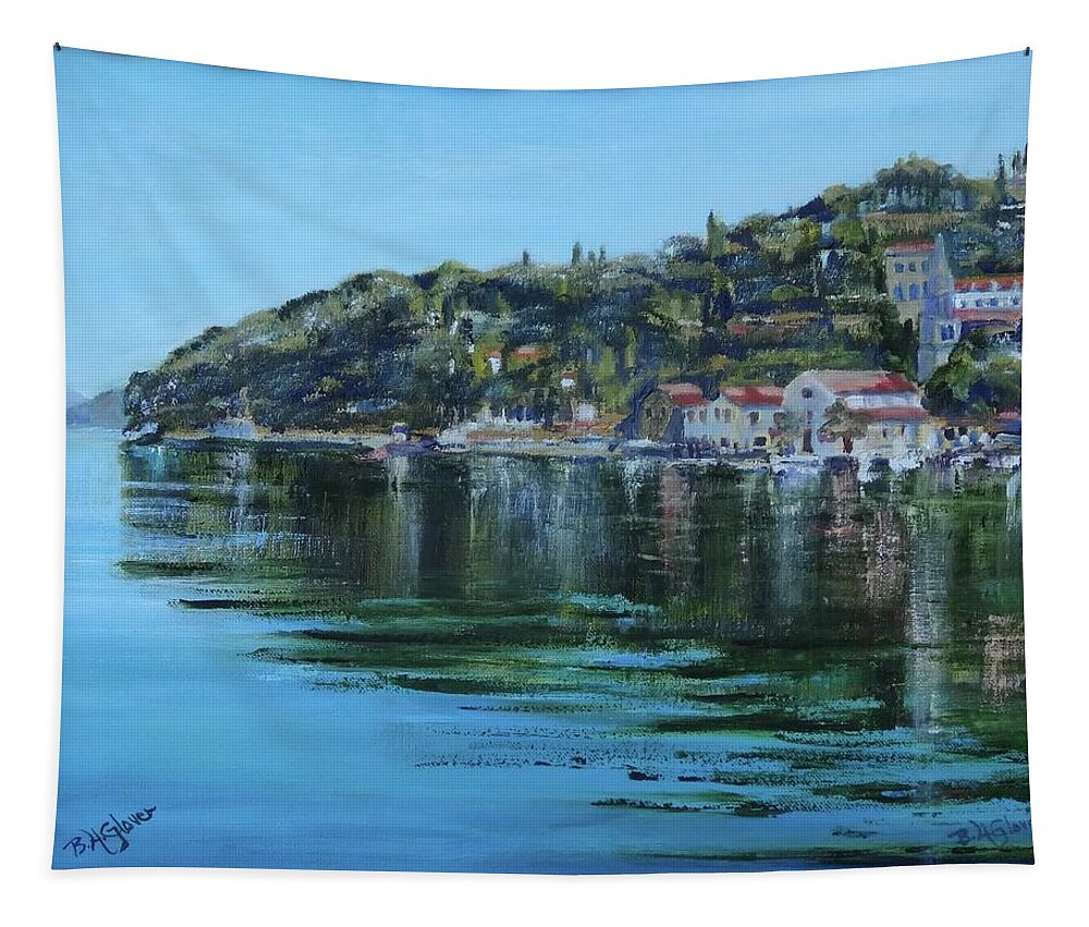 Cavtat Tapestry featuring the painting A lovely Morning in Cavtat by Barbara Hammett Glover