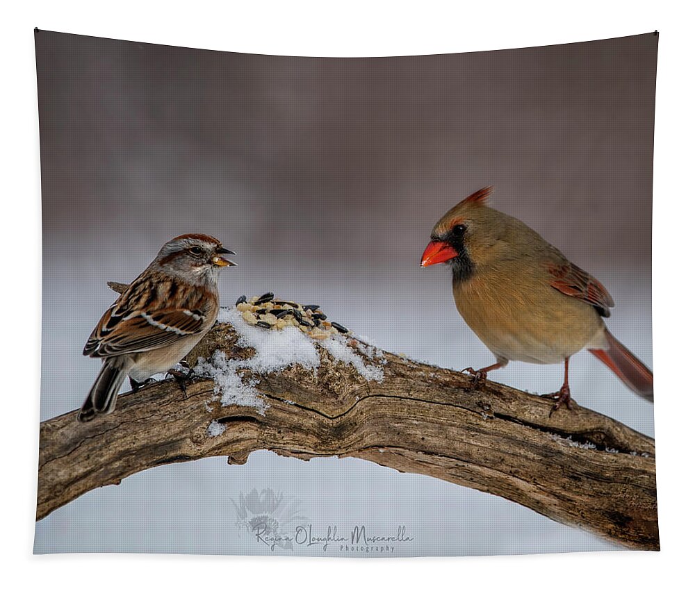 Sparrow Tapestry featuring the photograph A Lunch Date by Regina Muscarella
