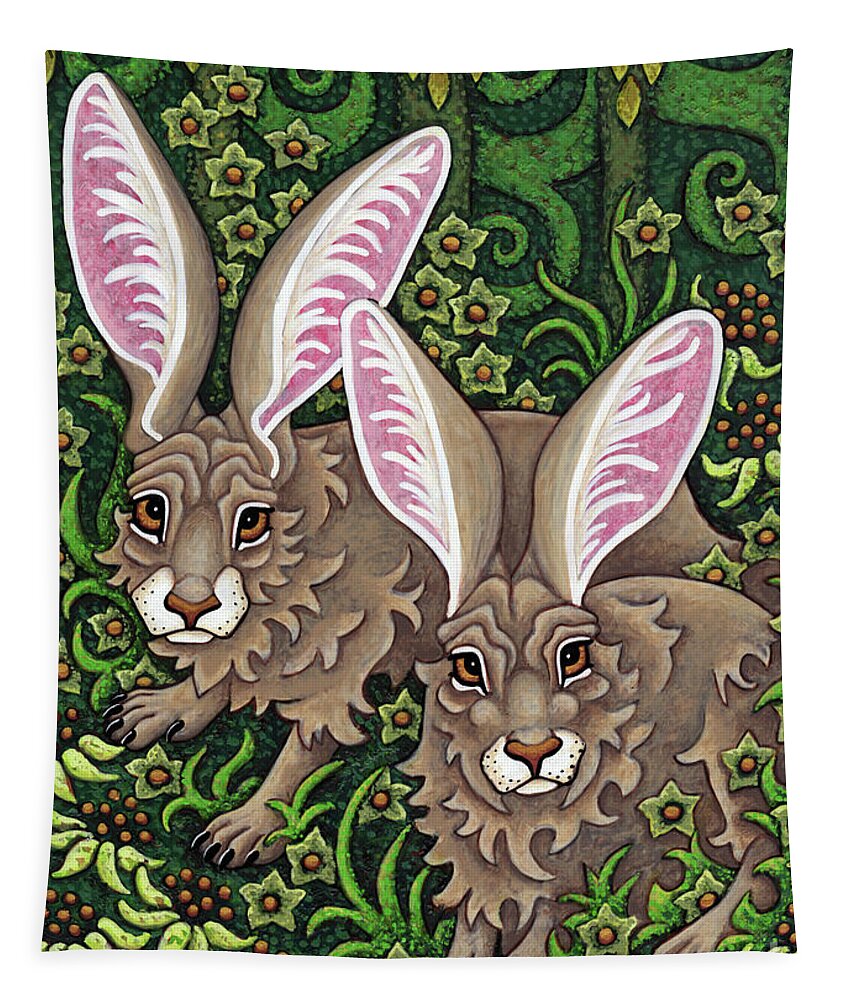 Hare Tapestry featuring the painting A Lush Green Understory by Amy E Fraser