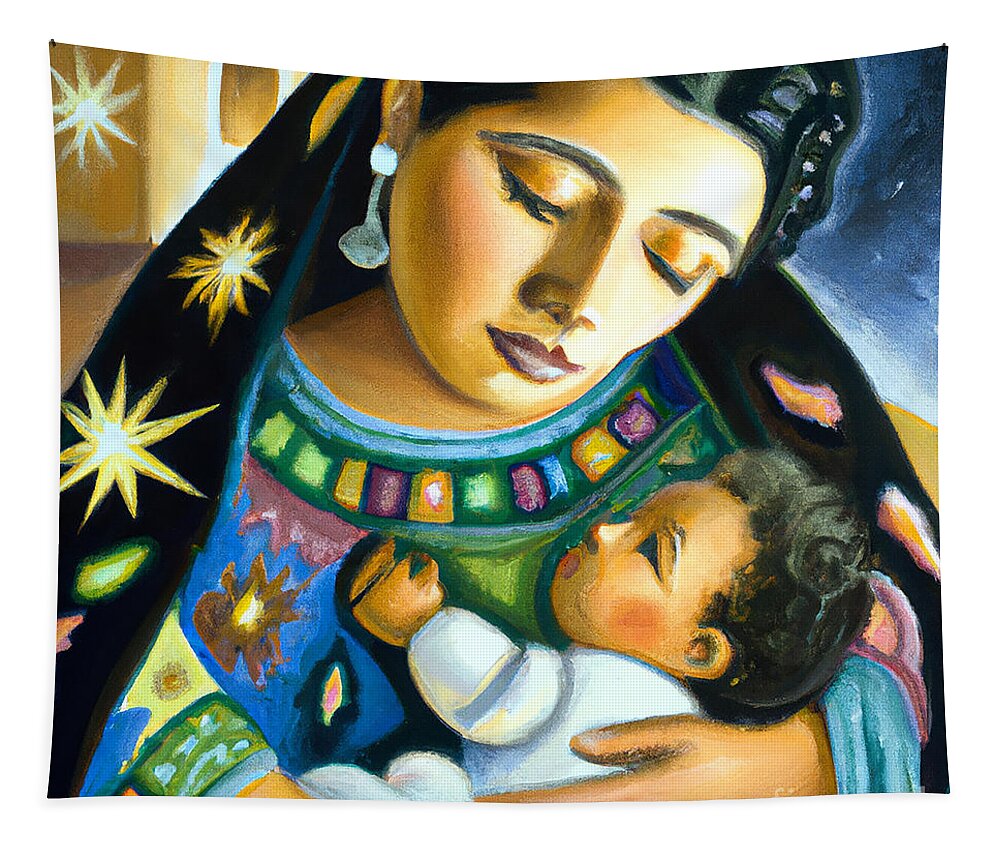 Mother Tapestry featuring the digital art A Mother's Love On A Starry Night by Rory Ivey