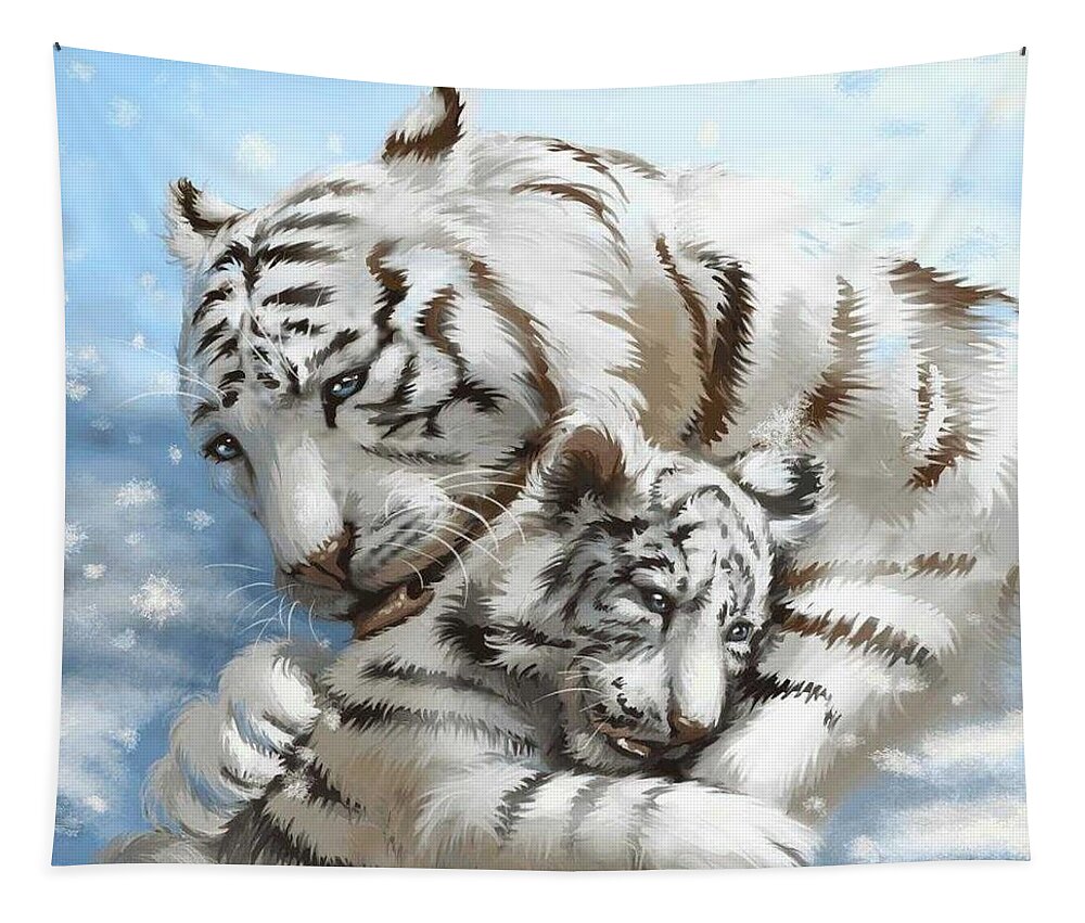 Tiger Tapestry featuring the painting A Mother's Love by Teresa Trotter