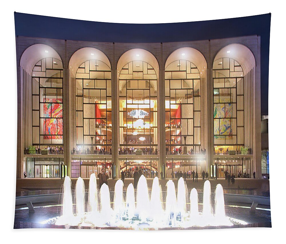 Lincoln Center Tapestry featuring the photograph A Night at Lincoln Center by Mark Andrew Thomas