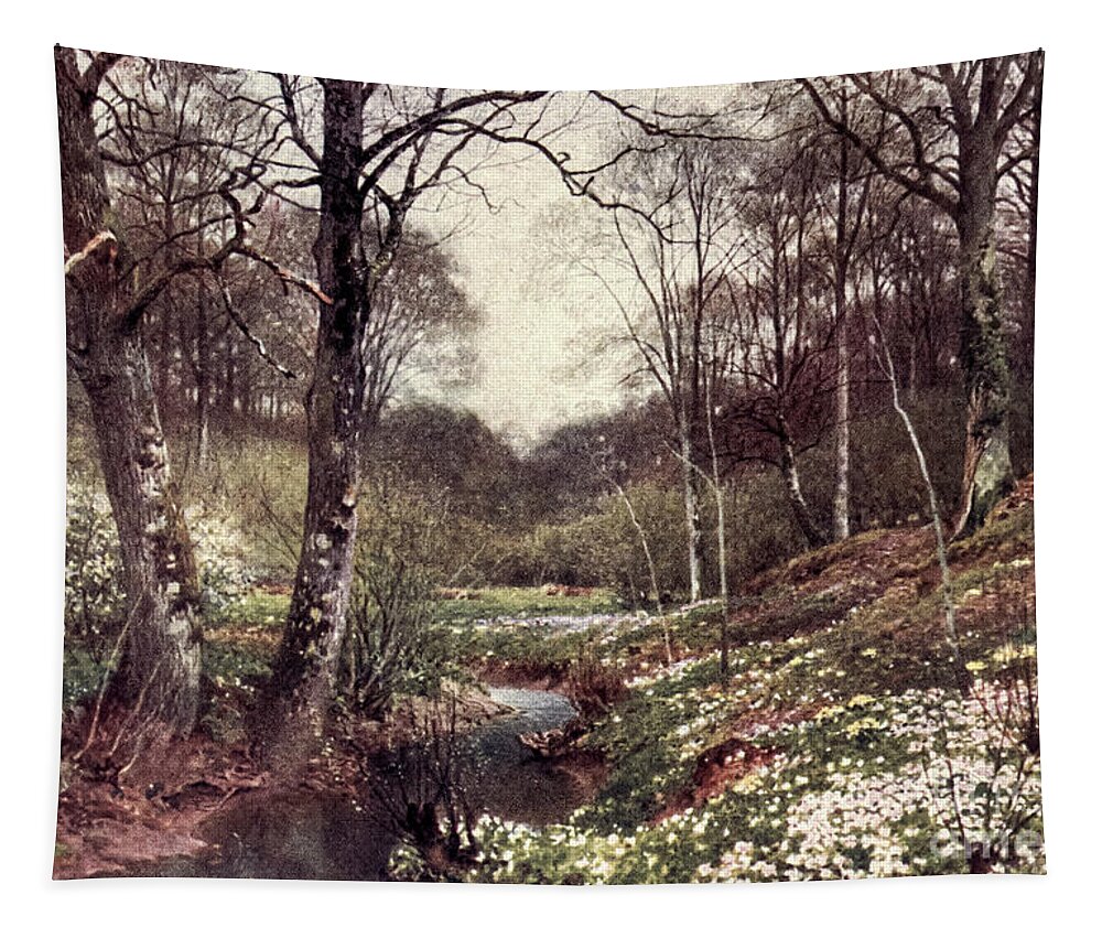 Charm Of Gardens Tapestry featuring the drawing A Primrose Bank Near Dorking j5 by Historic Illustrations