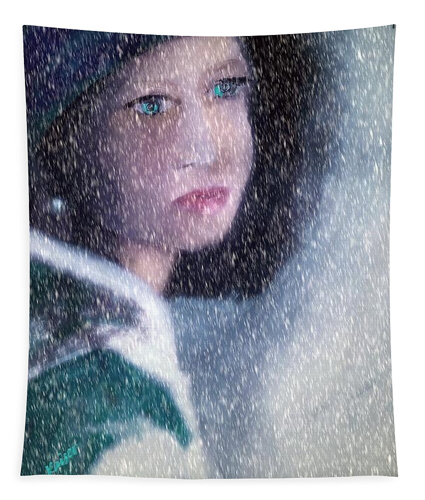 Soft Tapestry featuring the painting A Sad Gaze In The Snow by Lisa Kaiser