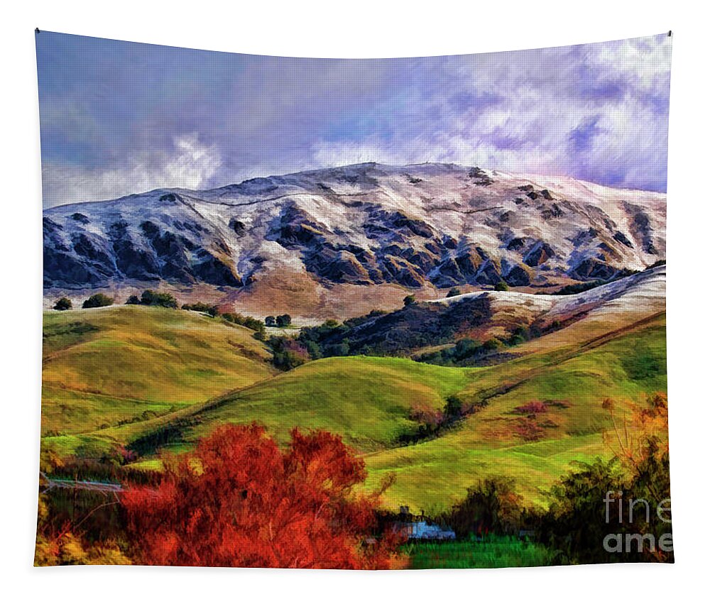 Mission Peak Tapestry featuring the photograph A Snowy Mission Peak Fremont Ca by Blake Richards