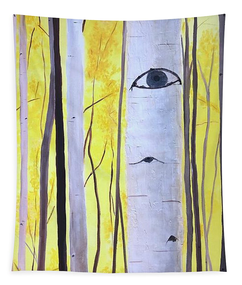 Aspens Tapestry featuring the mixed media A Stand of Aspen by Kate Conaboy