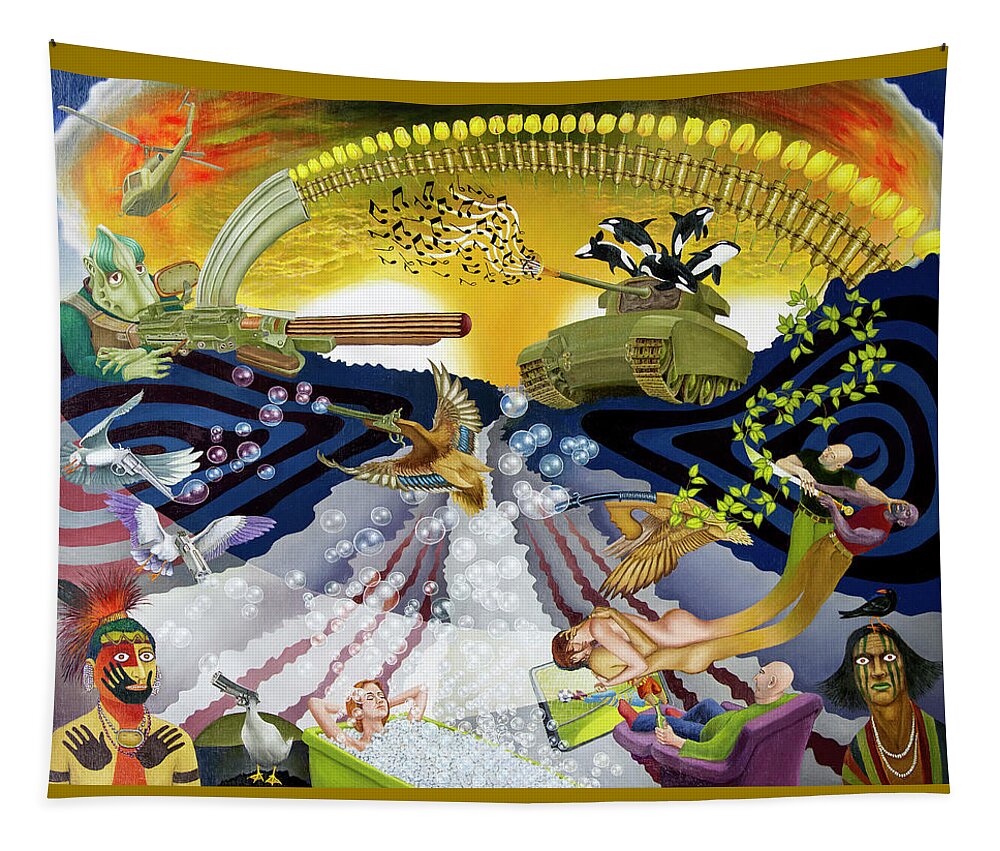 War Tapestry featuring the painting A State of Mellow War by Hone Williams