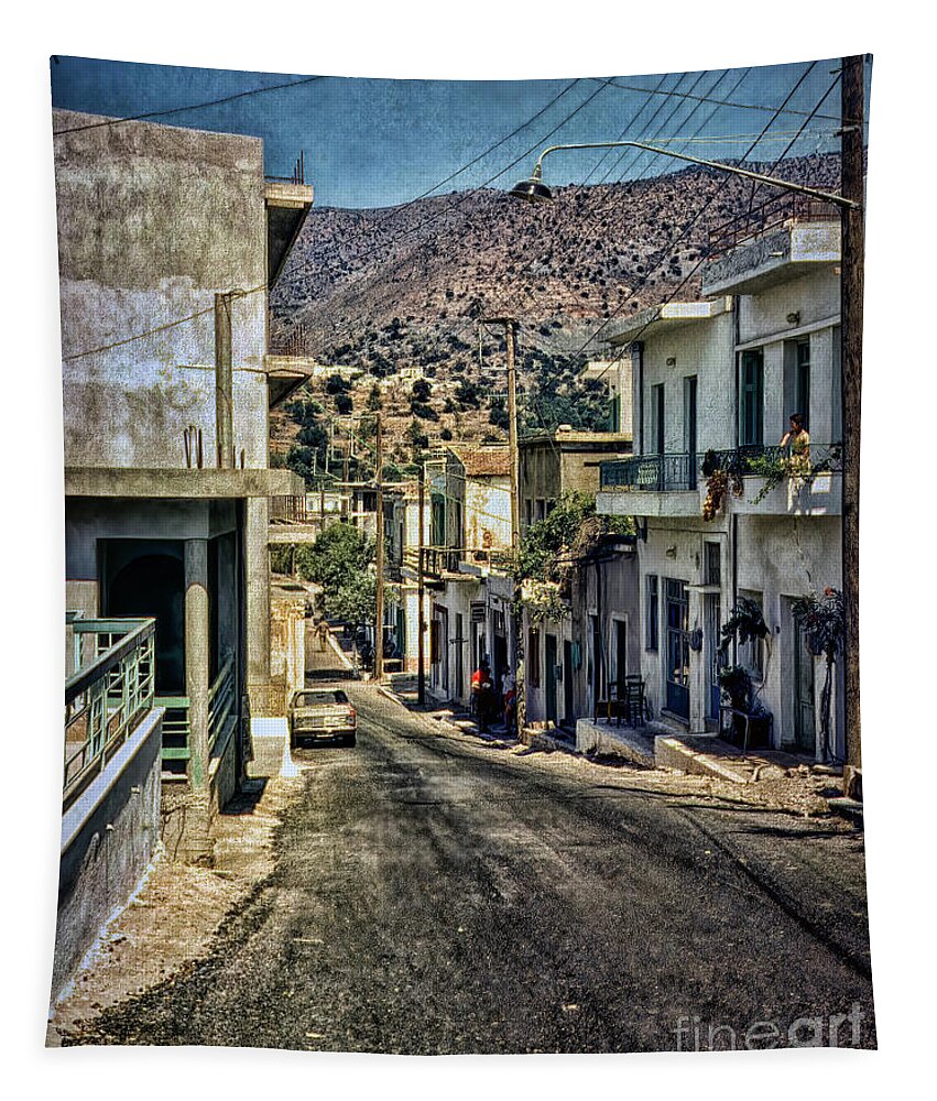 Crete Tapestry featuring the digital art A street on Crete by Frank Lee