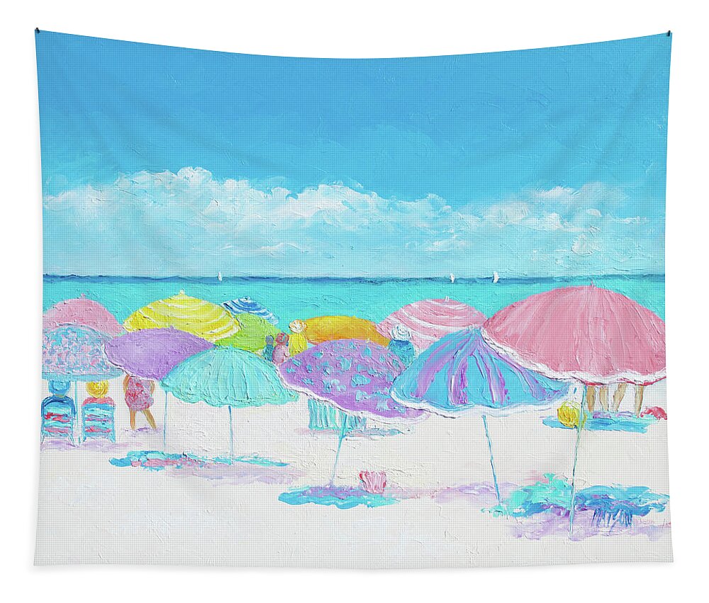 Beach Tapestry featuring the painting A Summer Day Drifts Away, beach scene by Jan Matson