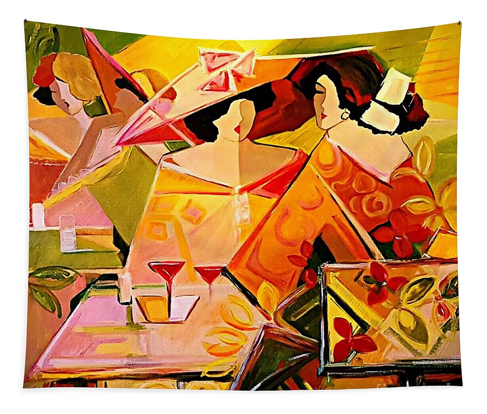 Friend Tapestry featuring the painting A summer with friends by Amalia Suruceanu