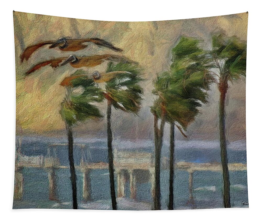 La Jolla Tapestry featuring the digital art A Windy Day at La Jolla Shores by Russ Harris