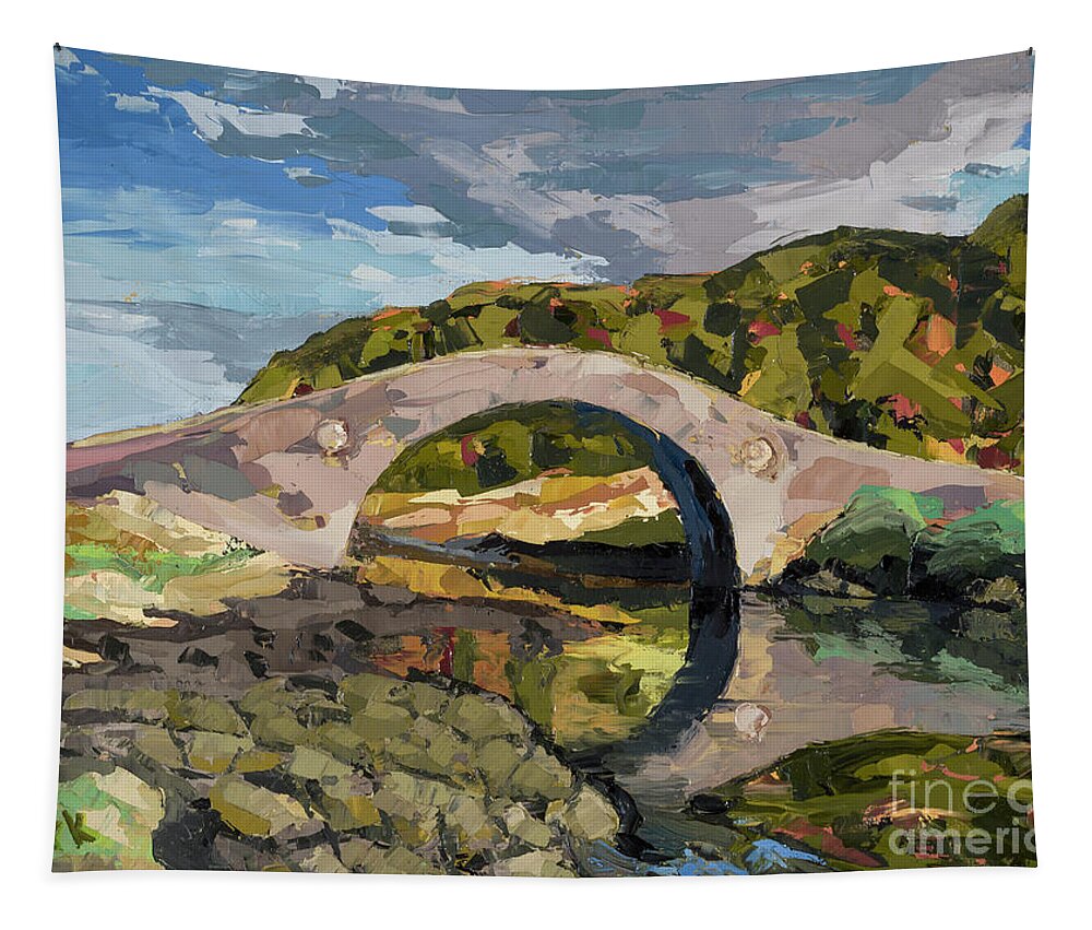 Scotland Tapestry featuring the painting Abandoned Bridge, 2015 by PJ Kirk