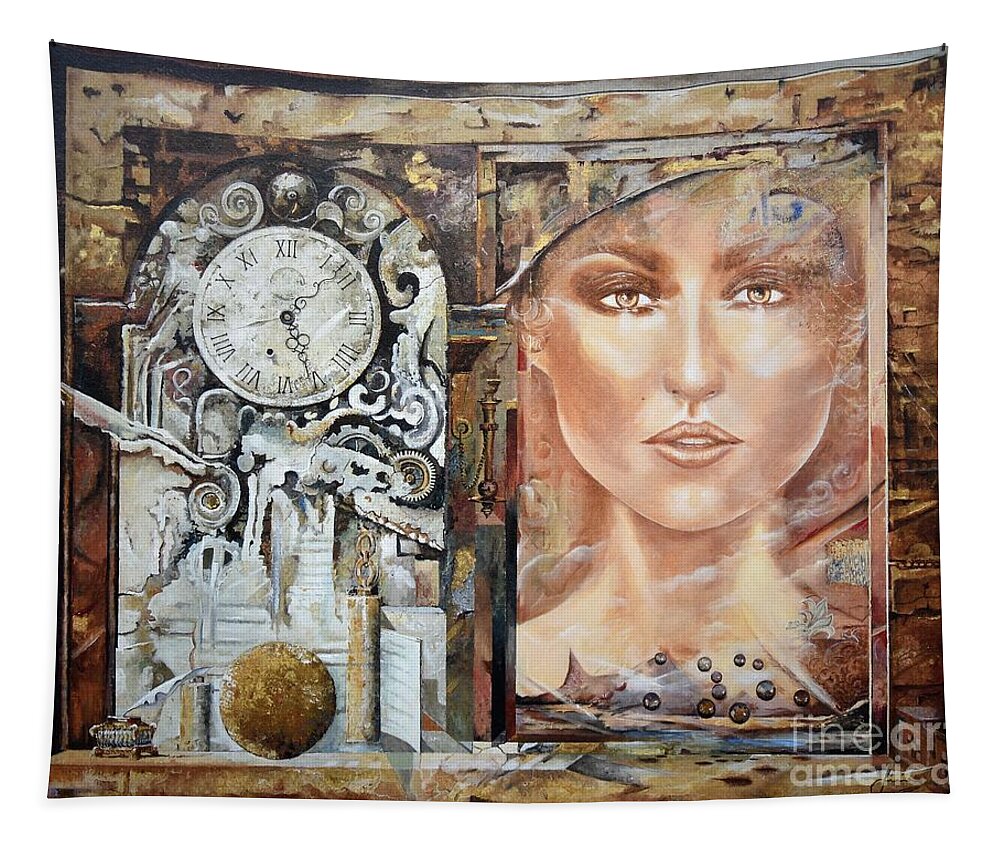 Portrait Tapestry featuring the painting About Time by Sinisa Saratlic
