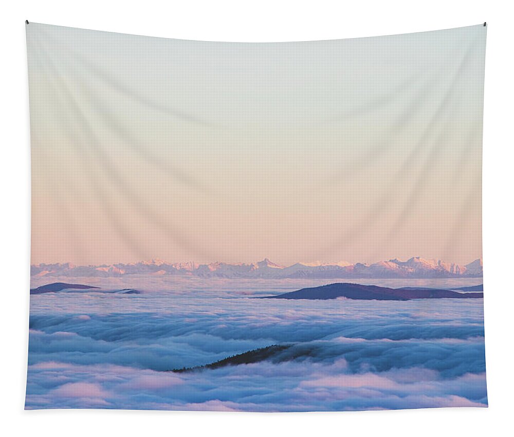 Transportation Tapestry featuring the photograph Above clouds and sunset - High Tatras, Slovakia by Vaclav Sonnek