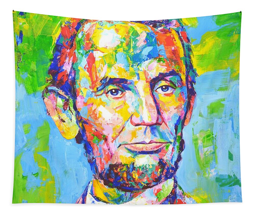Abraham Lincoln Tapestry featuring the painting 	Abraham Lincoln by Iryna Kastsova