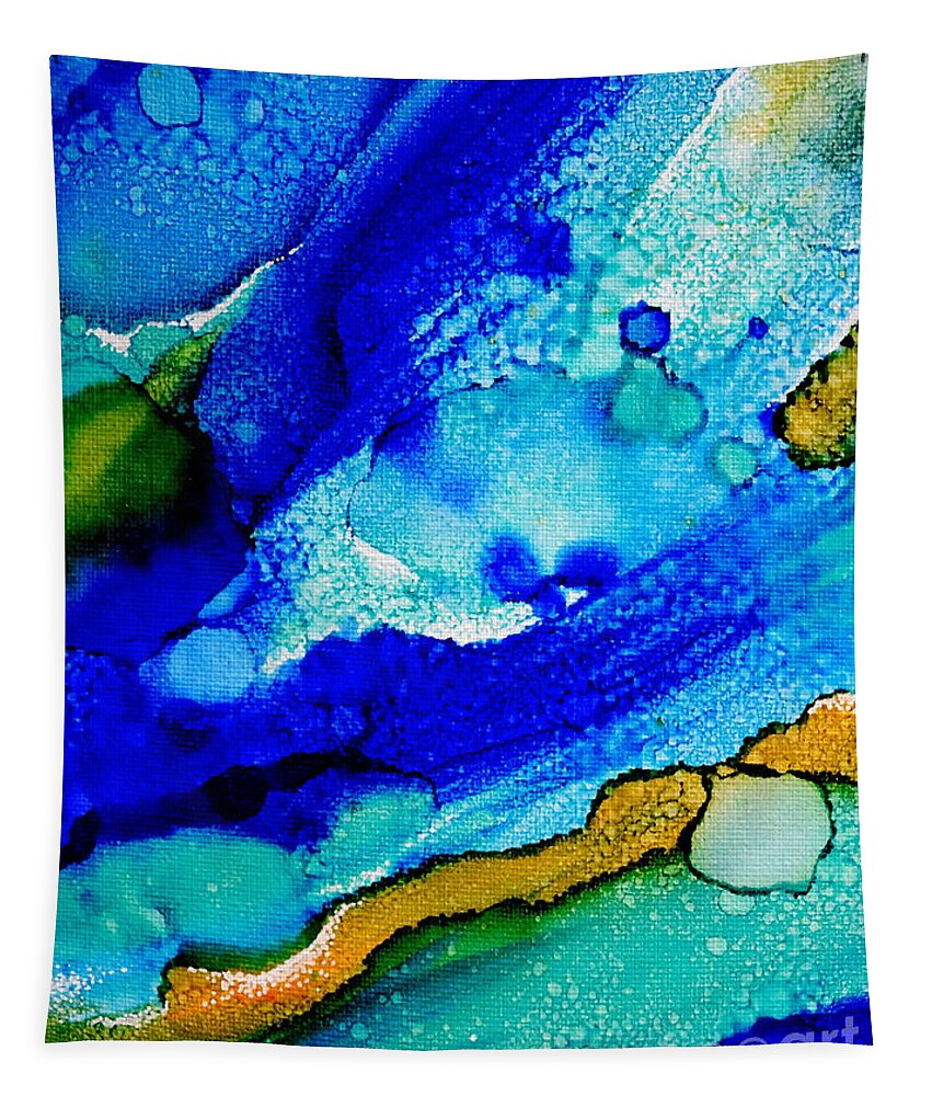 Abstract Tapestry featuring the painting Abstract 29 Blue by Lucie Dumas