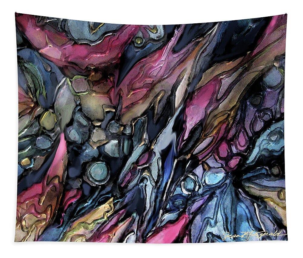 Flowing Shapes Tapestry featuring the mixed media Abstract 8-8-23 by Jean Batzell Fitzgerald