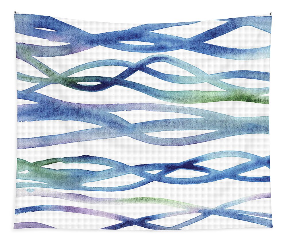 Organic Tapestry featuring the painting Abstract And Organic Lines Ocean Water Waves Watercolor by Irina Sztukowski